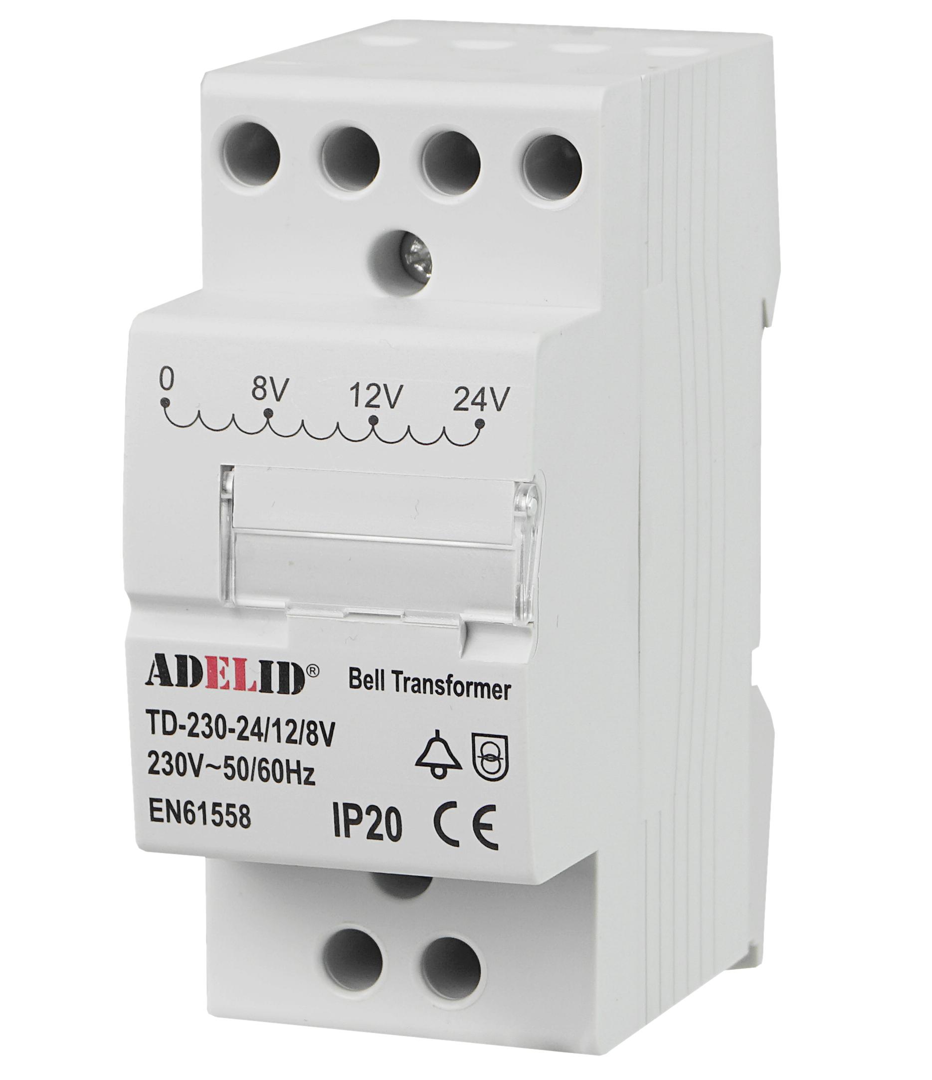 TRANSFORMATOR DZWONKOWY MODUŁOWY NA DZWONEK NA SZYNĘ 230V 8V 12V 24V